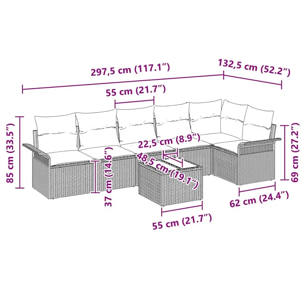 7 Piece Outdoor Sofa Set Poly Rattan Black