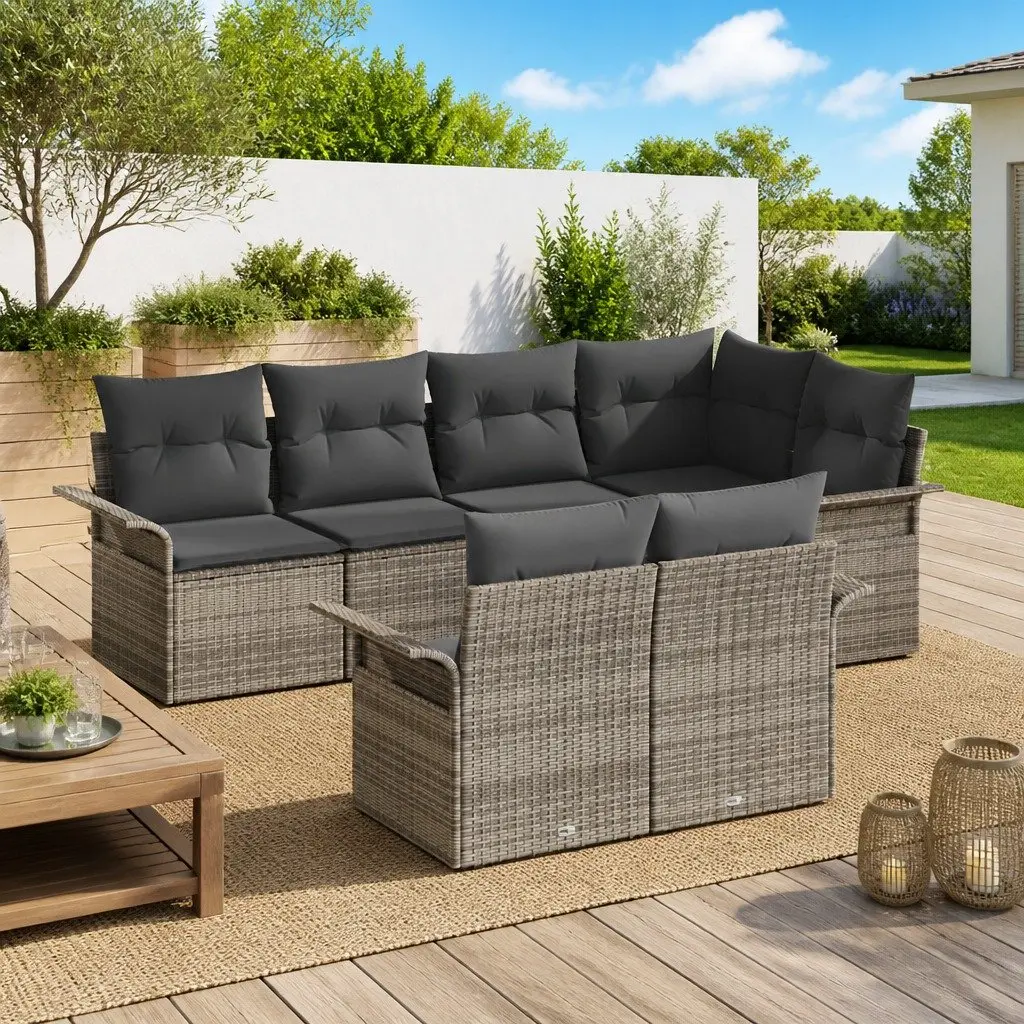 Garden Sofa Set Poly Rattan 7 Piece Outdoor Furniture Grey