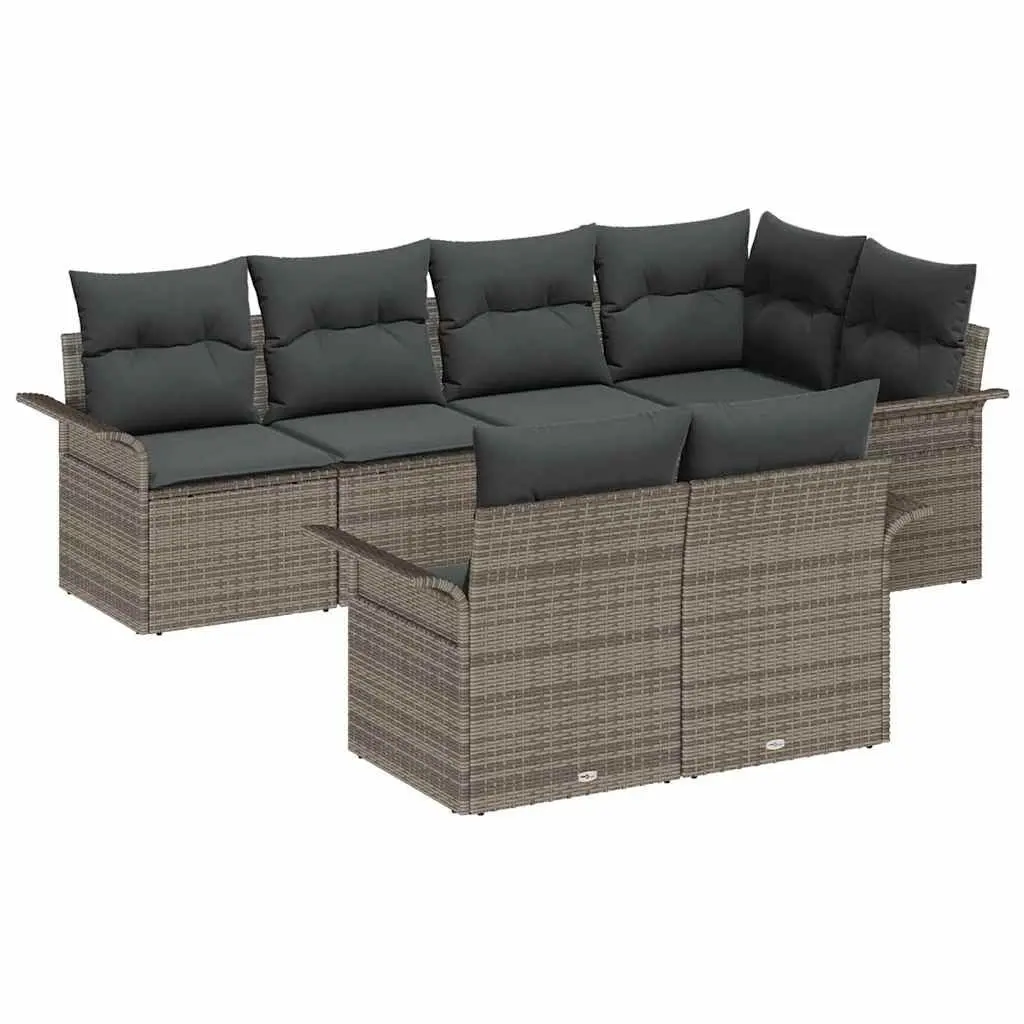 Garden Sofa Set Poly Rattan 7 Piece Outdoor Furniture Grey