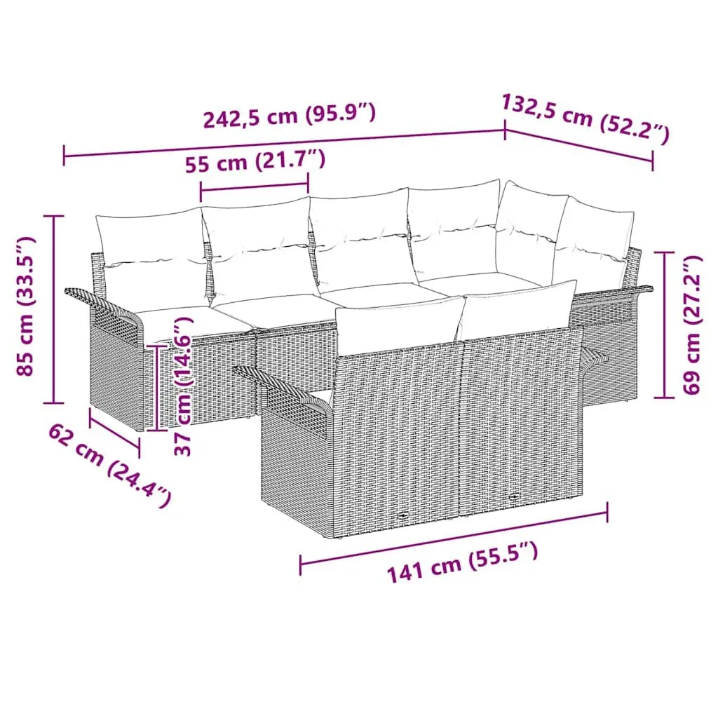 Garden Sofa Set Poly Rattan 7 Piece Outdoor Furniture Grey