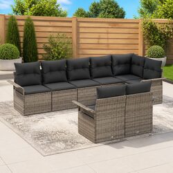8-Piece Grey Poly Rattan Garden Sofa Set for Outdoor Use