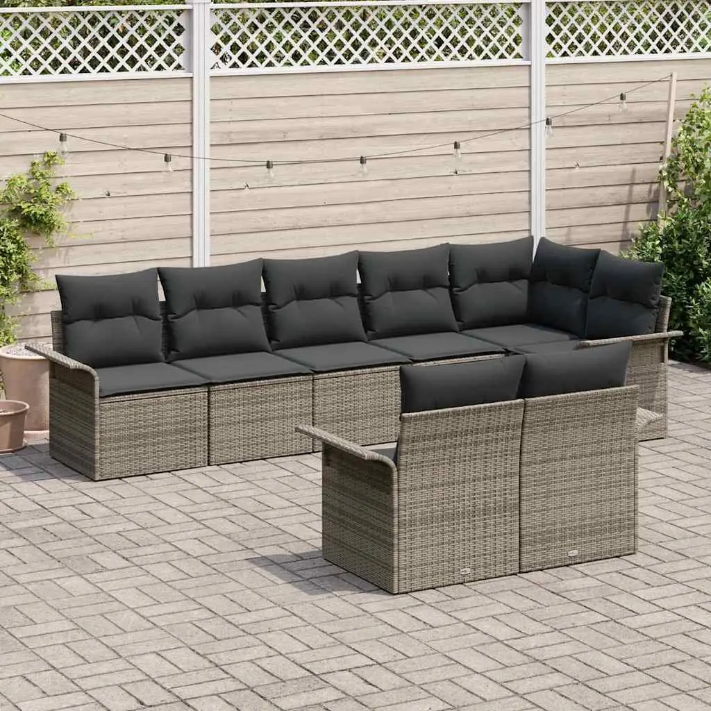 Garden Sofa Set Poly Rattan 8 Piece Grey Outdoor Furniture Lounger Patio Seating