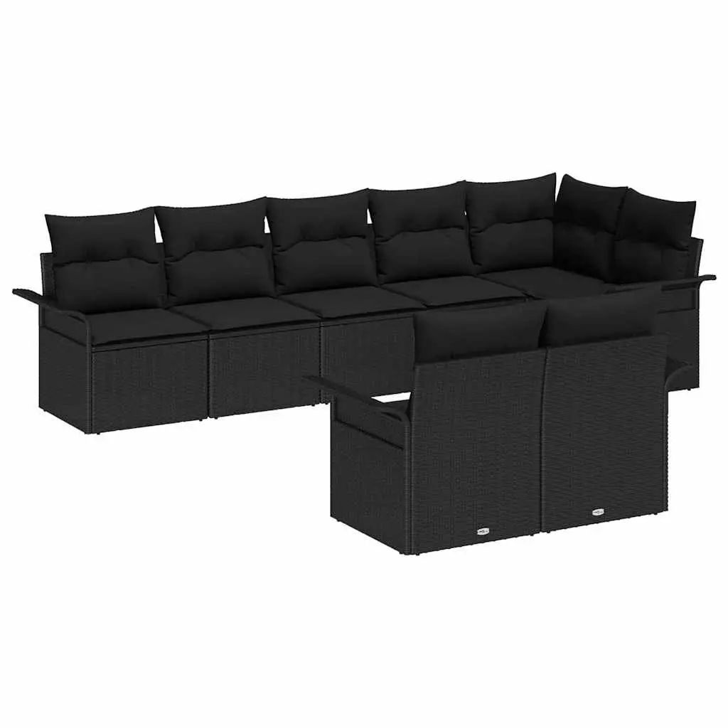 Black 8-Piece Outdoor Sofa Set with Cushions and Glass Table