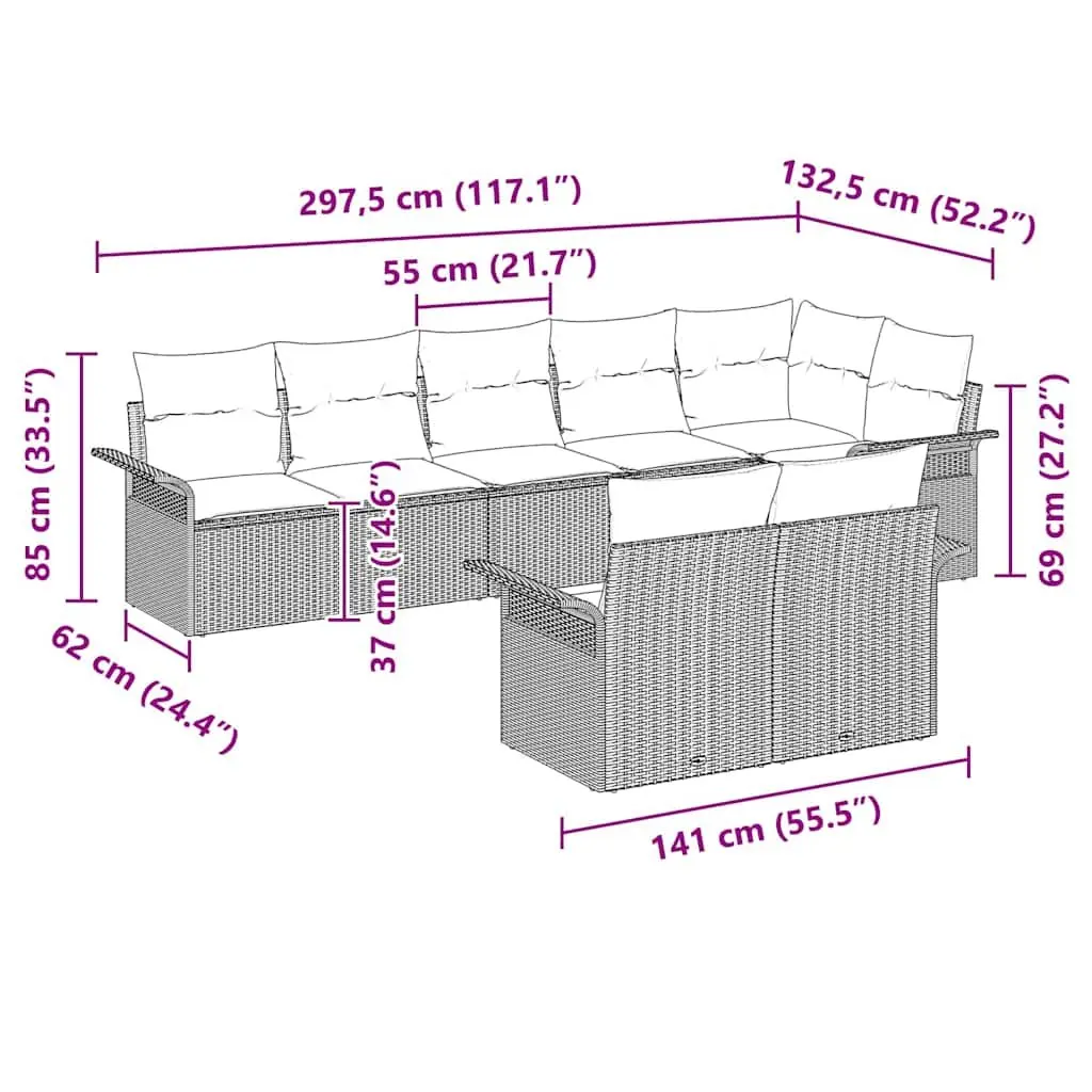 Black 8-Piece Outdoor Sofa Set with Cushions and Glass Table