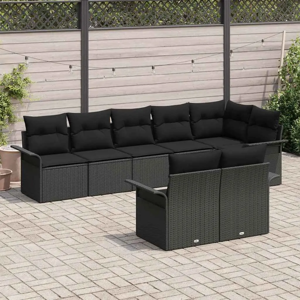Black 8-Piece Outdoor Sofa Set with Cushions and Glass Table