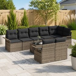 Stylish 9 Piece Grey Poly Rattan Garden Sofa Set