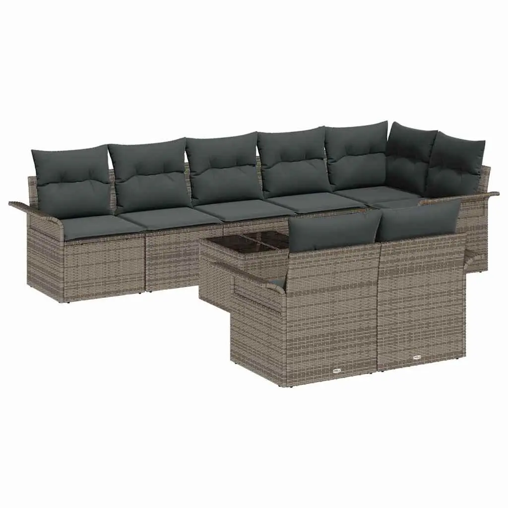 9 Piece Grey Poly Rattan Garden Sofa Set