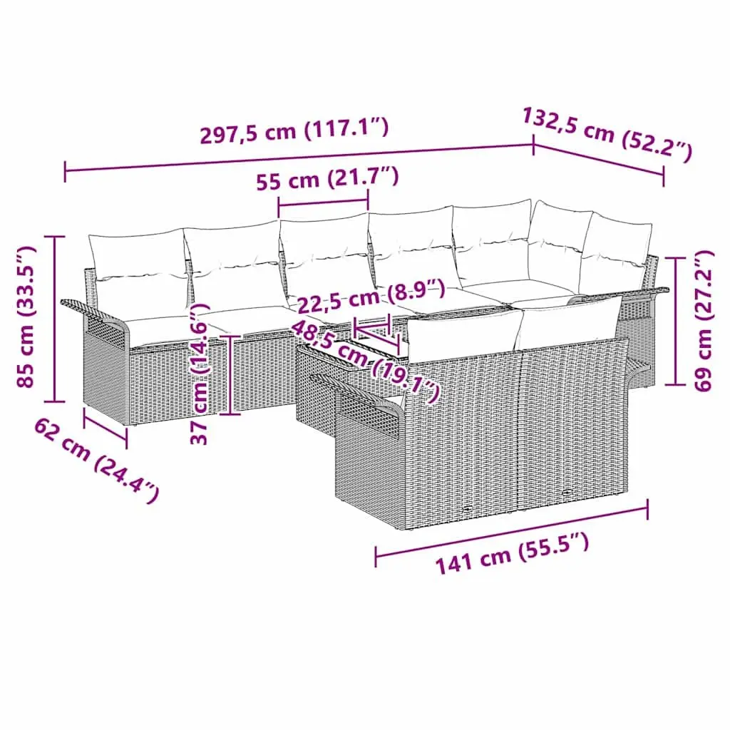 9 Piece Grey Poly Rattan Garden Sofa Set