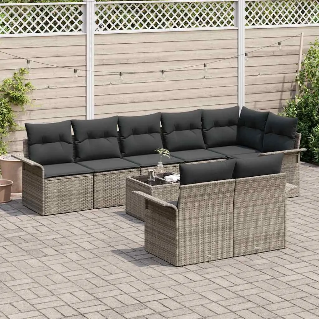 9 Piece Grey Poly Rattan Garden Sofa Set
