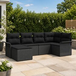 Stylish 6-Piece Black Poly Rattan Garden Sofa Set