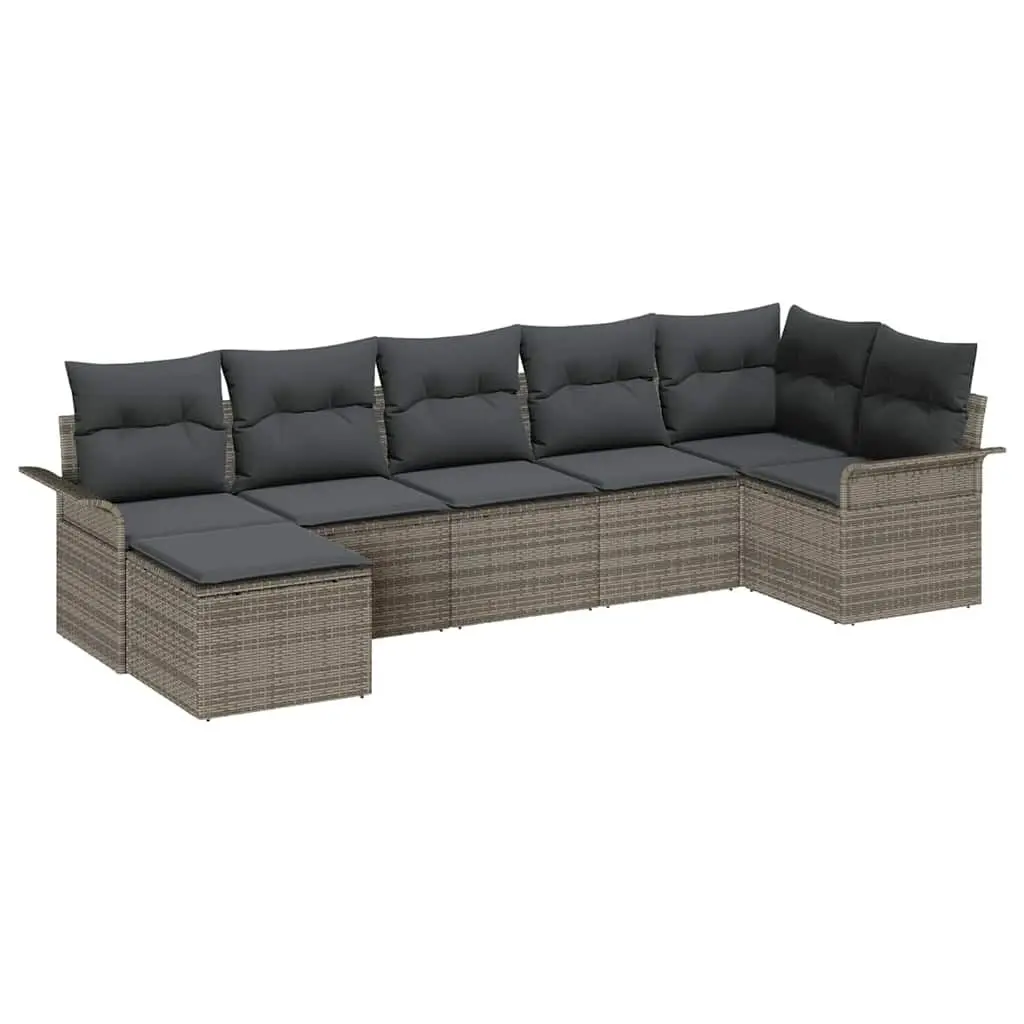 Grey Poly Rattan 7-Piece Garden Sofa Set with Cushions