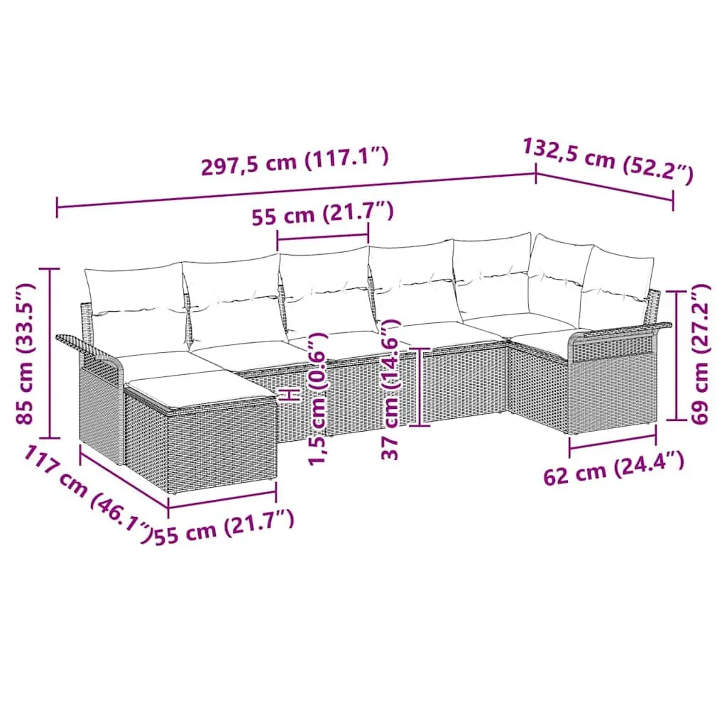 Grey Poly Rattan 7-Piece Garden Sofa Set with Cushions