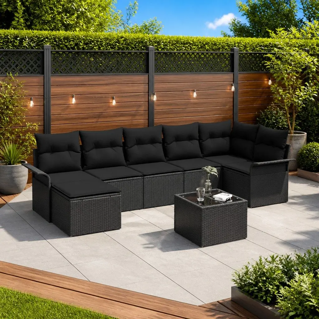 Garden Sofa Set Poly Rattan 8 Pieces Outdoor Furniture Black with Cushions