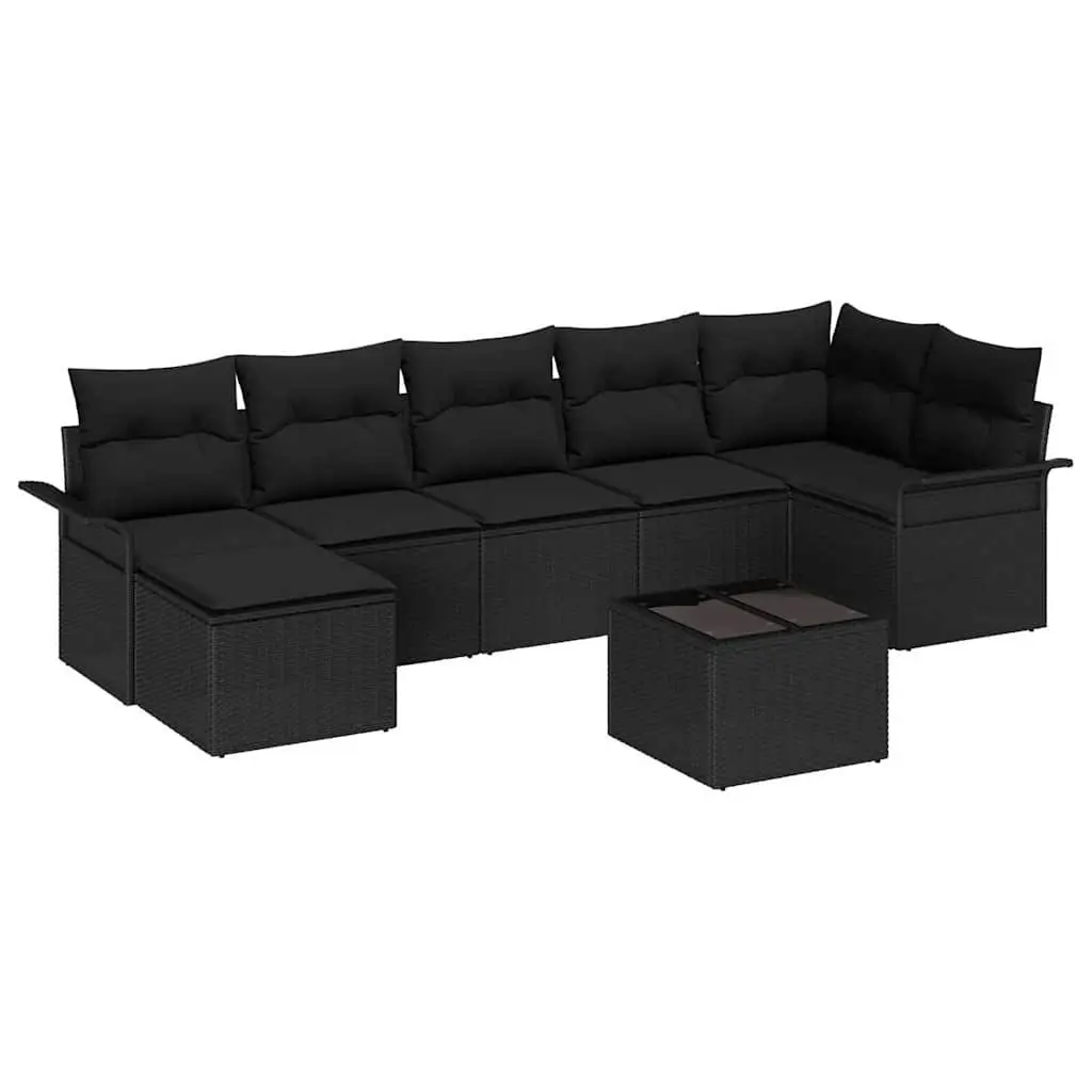 Garden Sofa Set Poly Rattan 8 Pieces Outdoor Furniture Black with Cushions