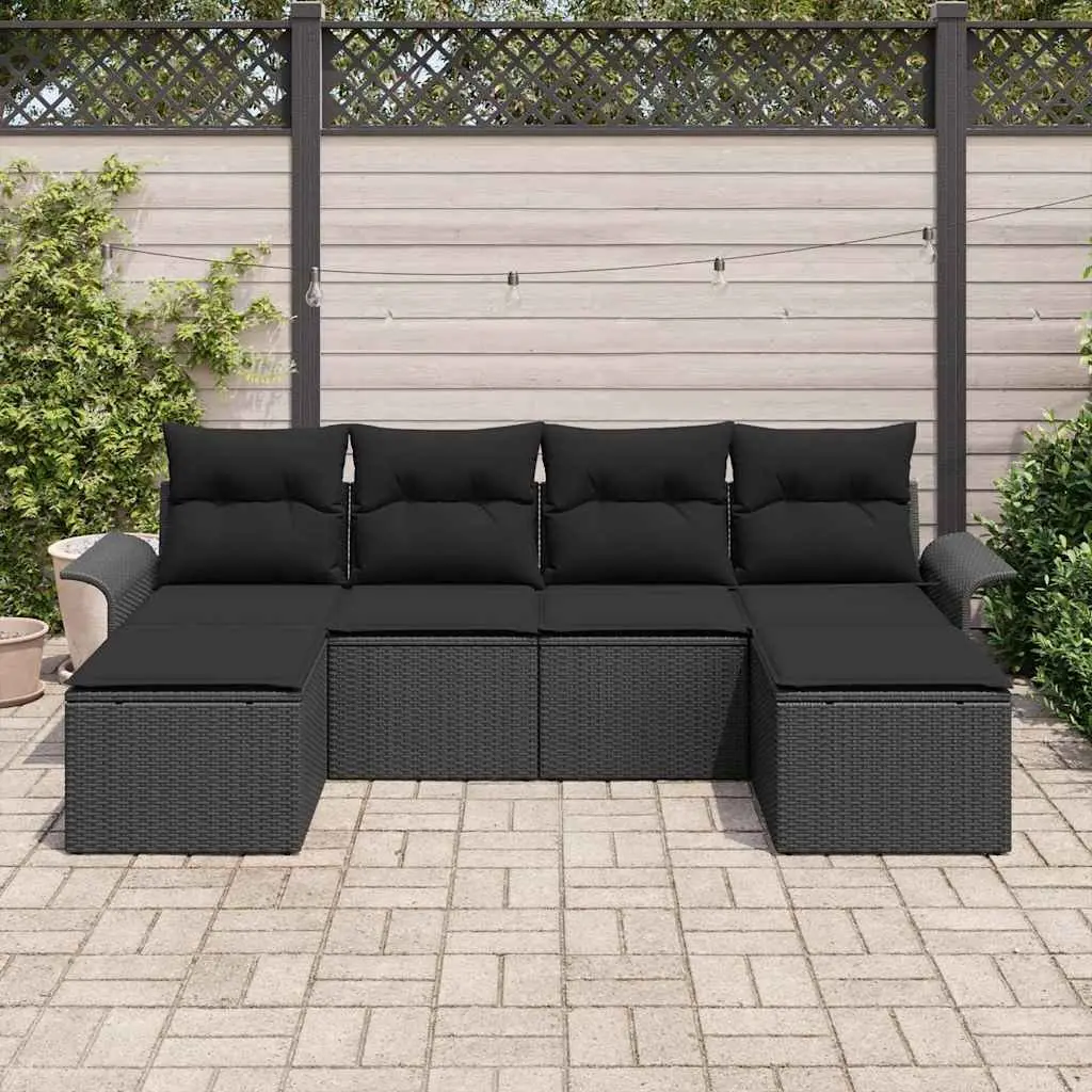 Garden Sofa Set Poly Rattan 6 Piece Black