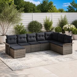 Stylish Grey Poly Rattan Modular Garden Sofa Set 8 Pieces