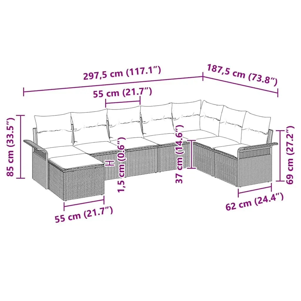 Grey Poly Rattan Modular Garden Sofa Set 8 Pieces