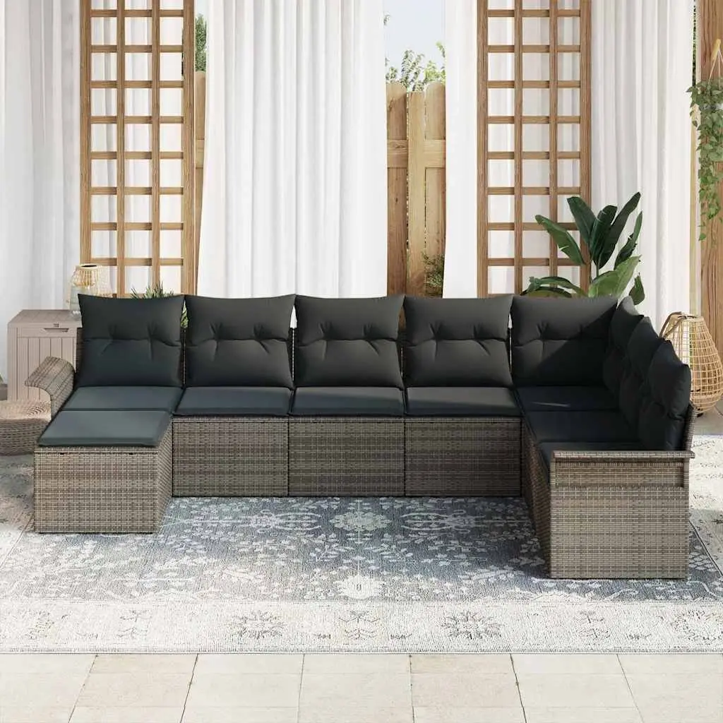 Grey Poly Rattan Modular Garden Sofa Set 8 Pieces