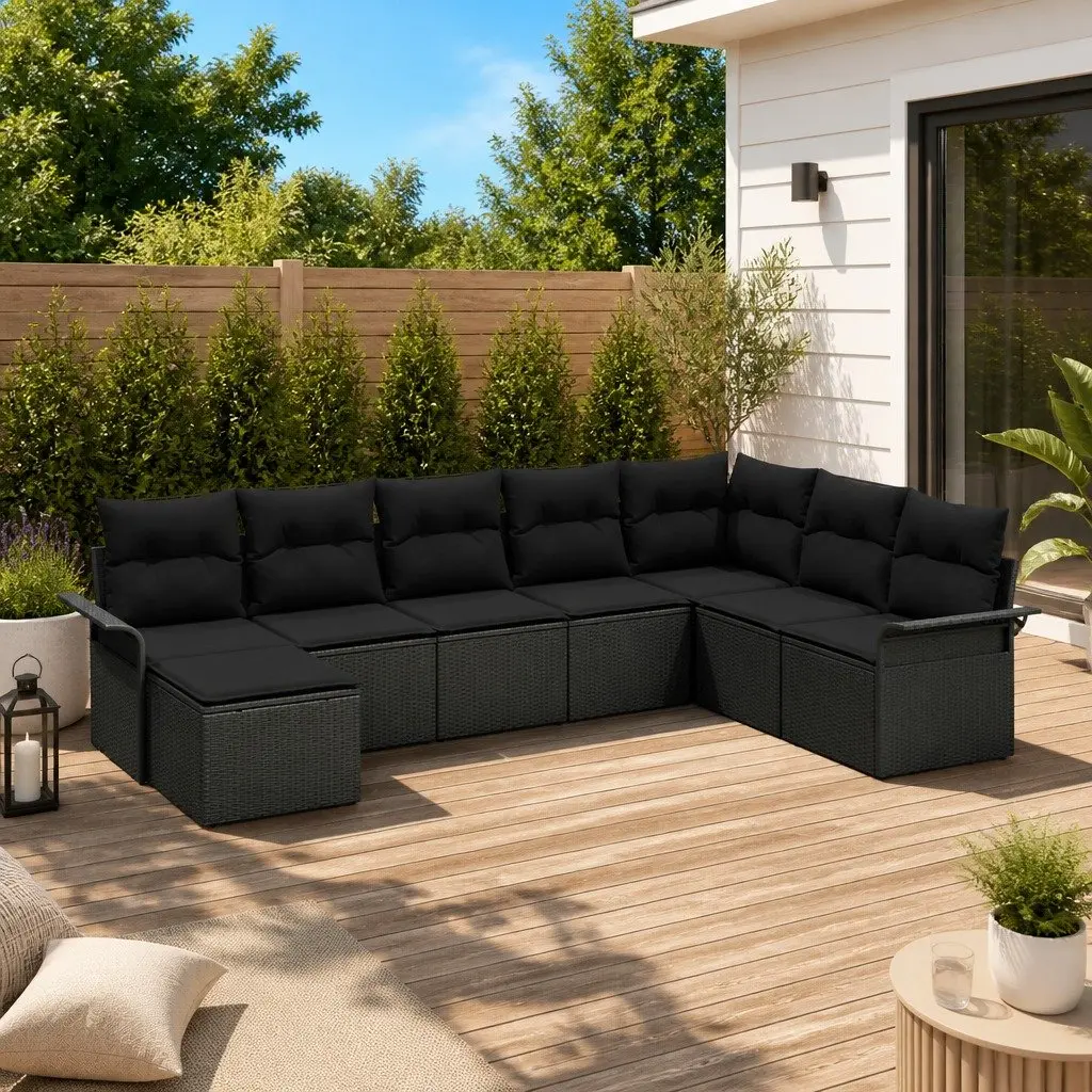 8-Piece Black Modular Garden Sofa Set