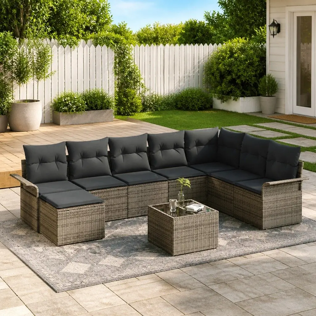 9-Piece Grey Modular Garden Sofa Set for Outdoor Spaces