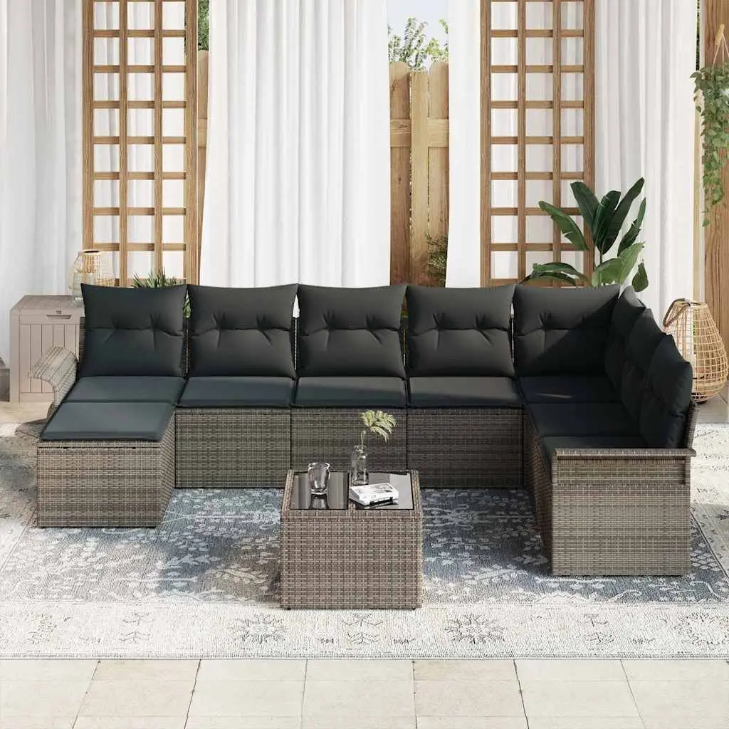 9-Piece Grey Modular Garden Sofa Set for Outdoor Spaces