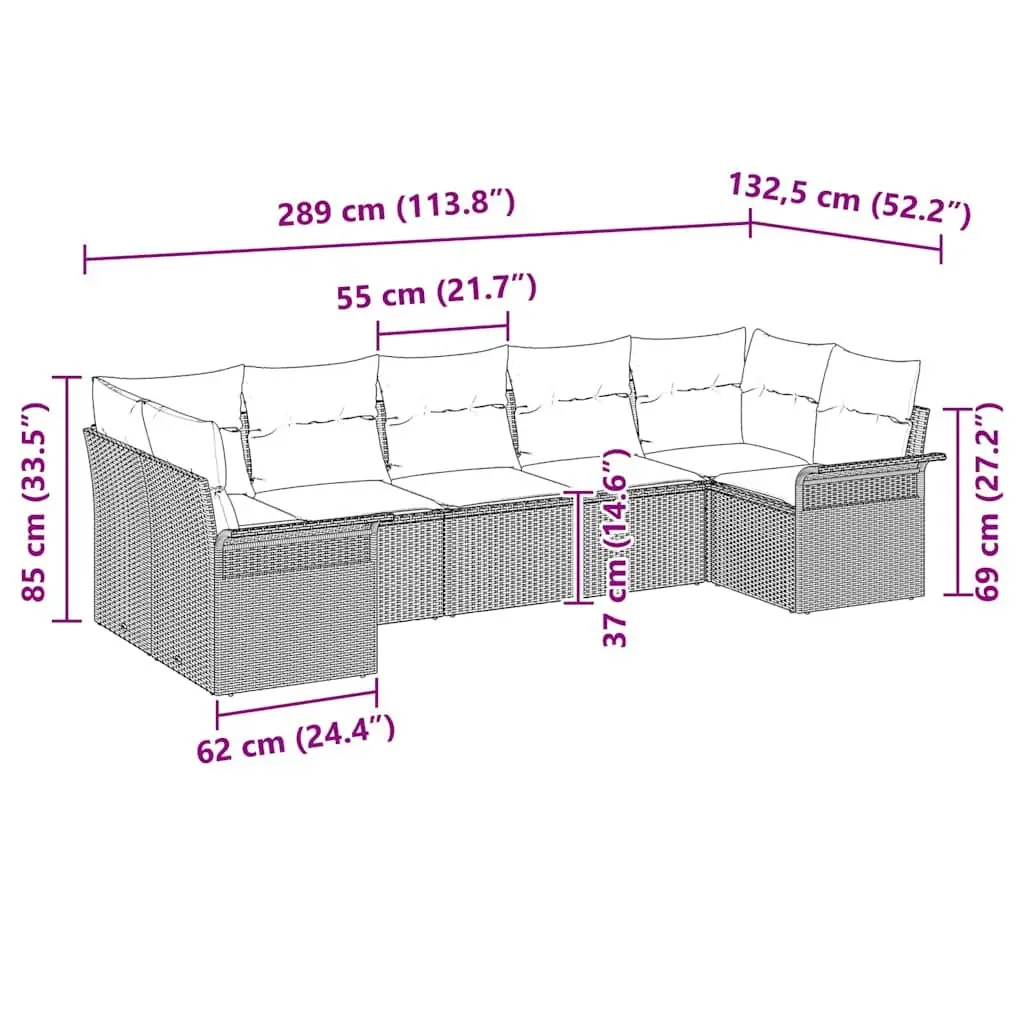 Garden Sofa Set Poly Rattan 7 Pieces Black Outdoor Furniture