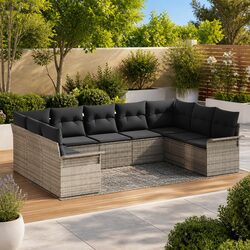 Durable Grey Poly Rattan Garden Sofa Set with Tempered Glass
