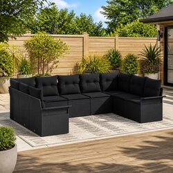 Durable Black Poly Rattan Garden Sofa Set with Cushions