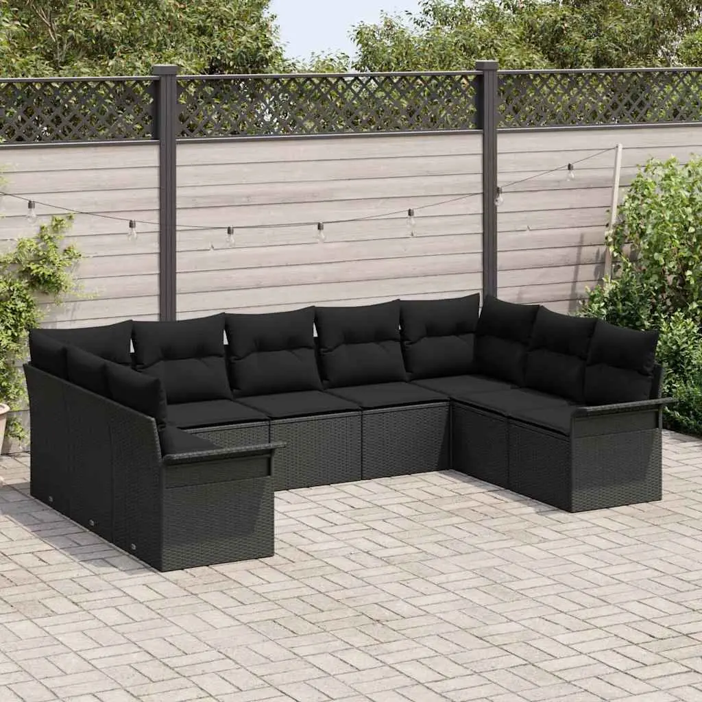 Garden Sofa Set Poly Rattan Black Outdoor Furniture Rectangular