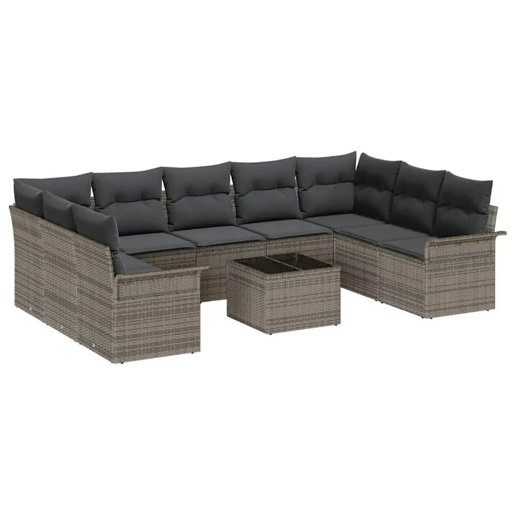 10-Piece Grey Poly Rattan Garden Sofa Set