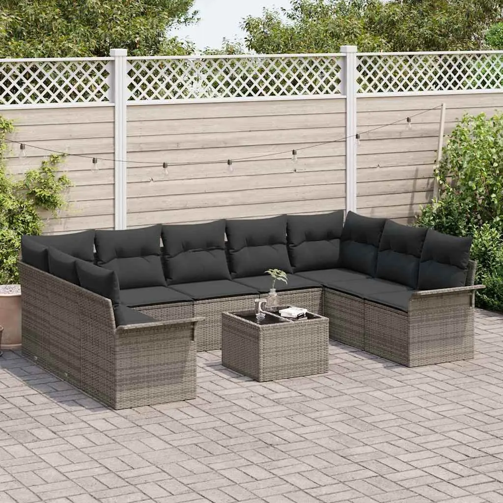 10-Piece Grey Poly Rattan Garden Sofa Set