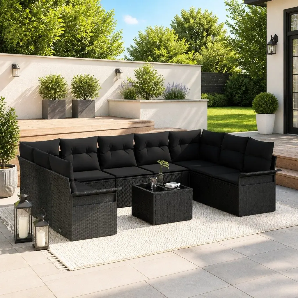 10-Piece Garden Sofa Set with Black Poly Rattan