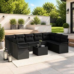 Durable 10-Piece Garden Sofa Set with Black Poly Rattan