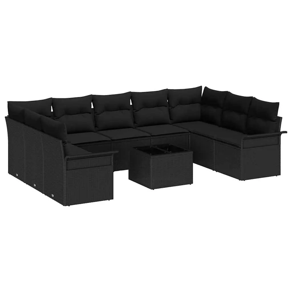 10-Piece Garden Sofa Set with Black Poly Rattan