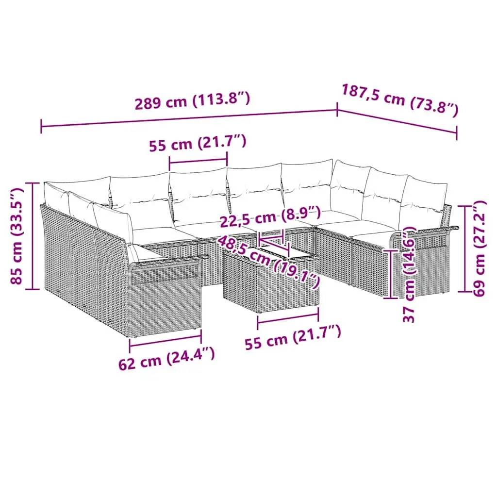 10-Piece Garden Sofa Set with Black Poly Rattan