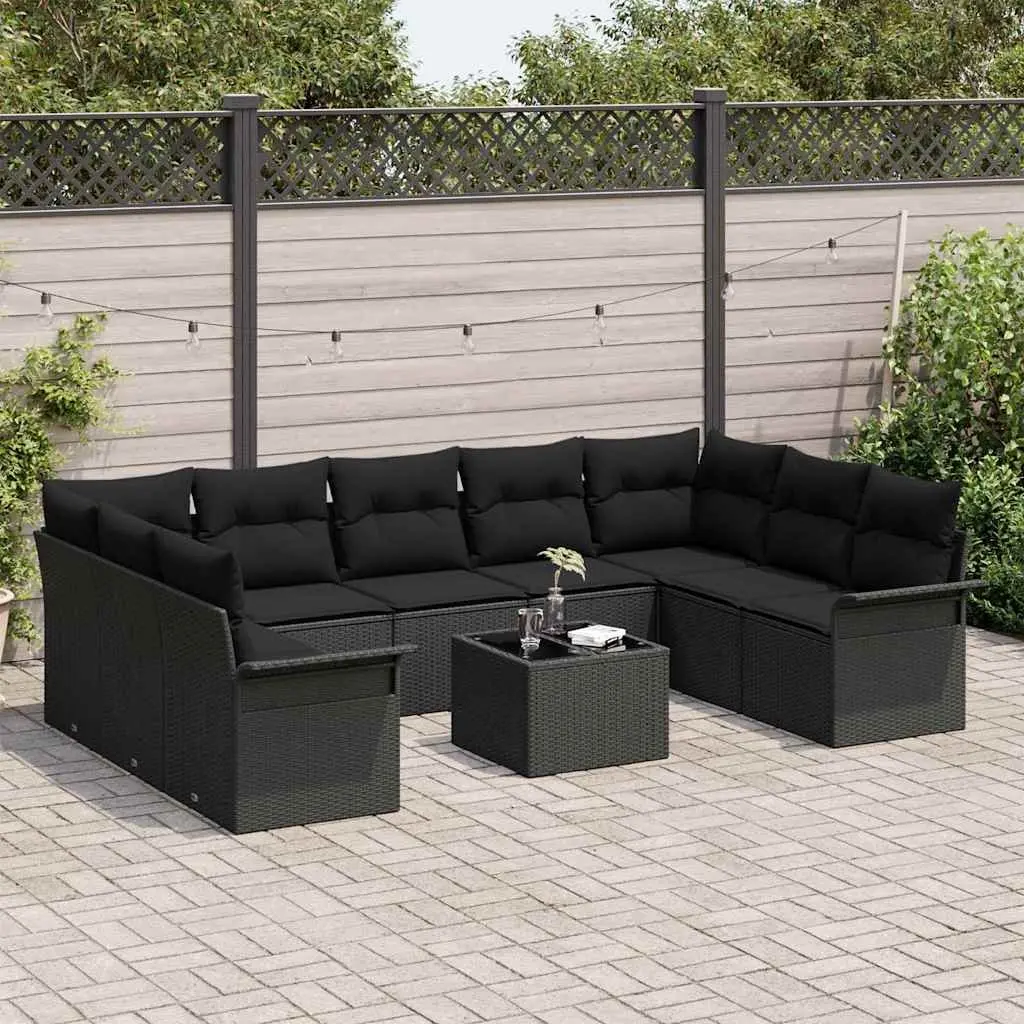 10-Piece Garden Sofa Set with Black Poly Rattan