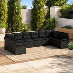 10 Piece Modular Black Poly Rattan Garden Sofa Set