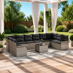 Premium 11-Piece Grey Poly Rattan Garden Sofa Set