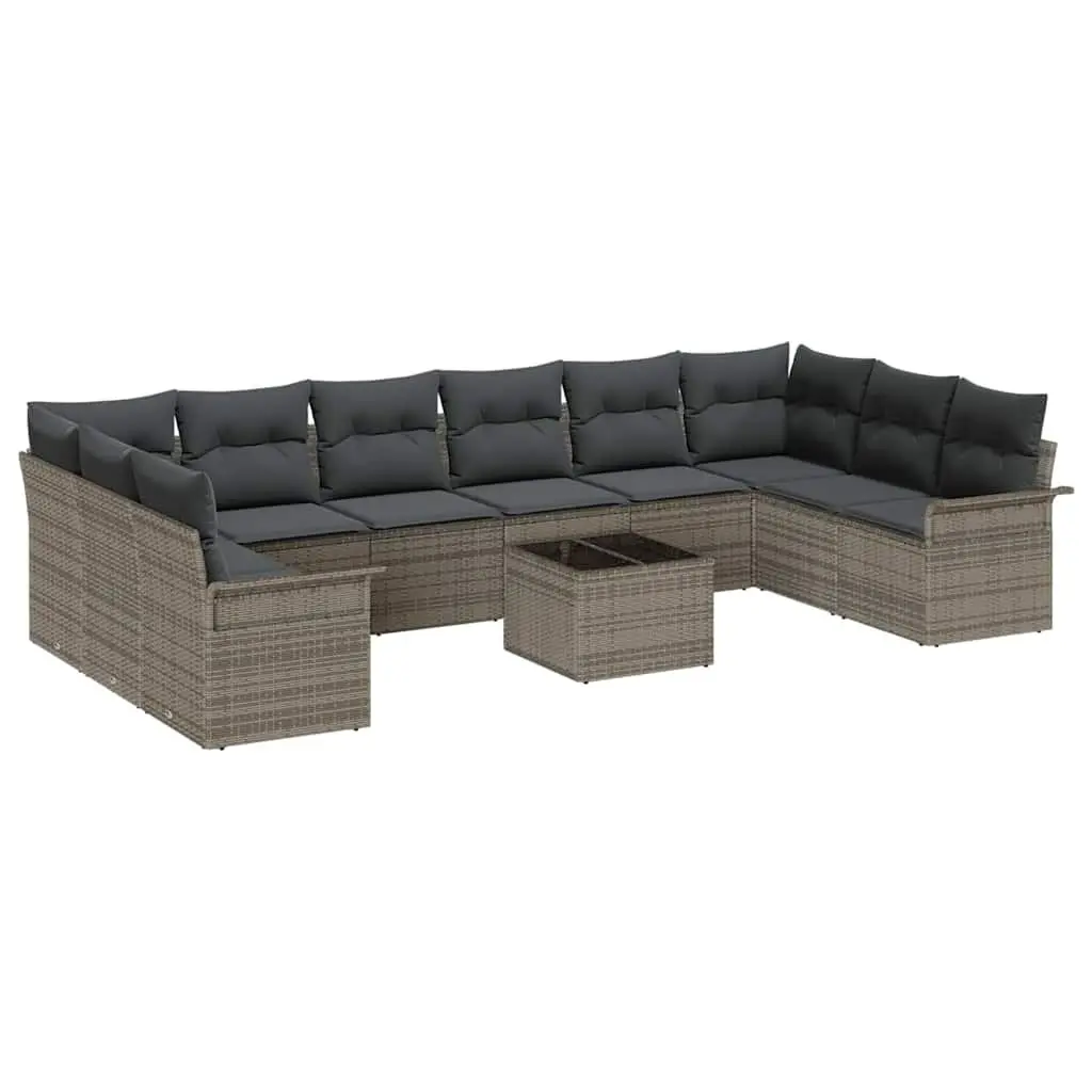 11-Piece Grey Poly Rattan Garden Sofa Set