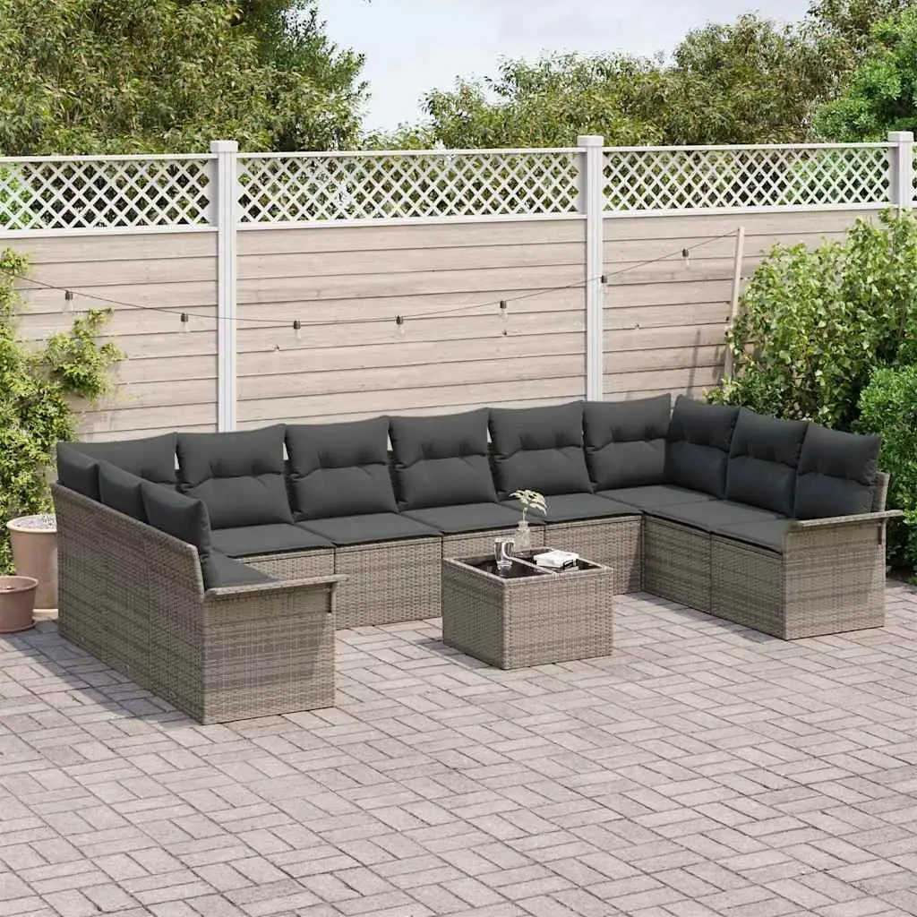 11-Piece Grey Poly Rattan Garden Sofa Set