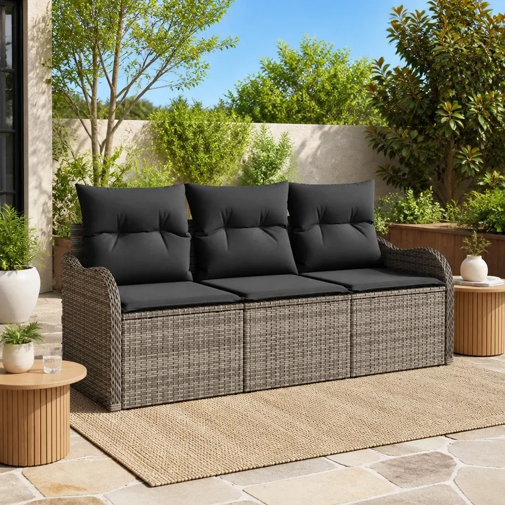 3 Piece Grey Poly Rattan Garden Sofa Set