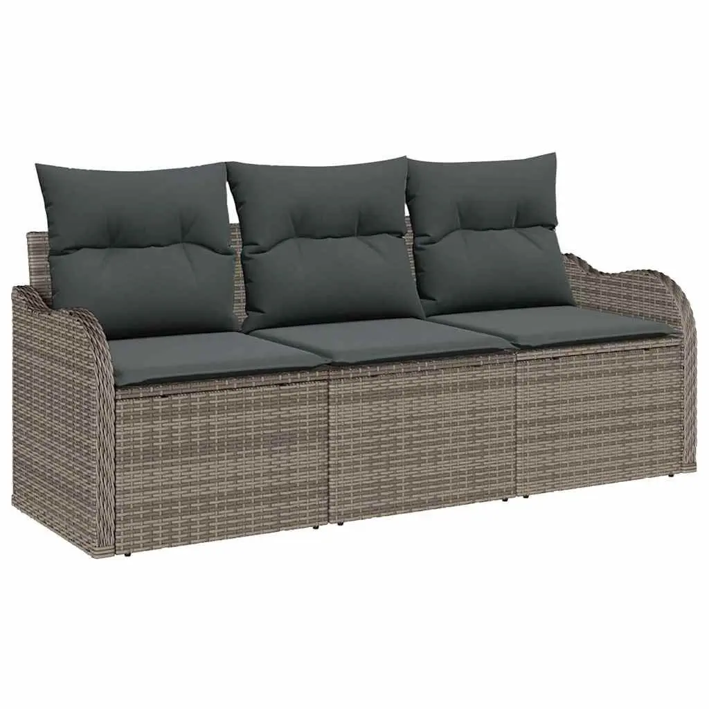 3 Piece Grey Poly Rattan Garden Sofa Set