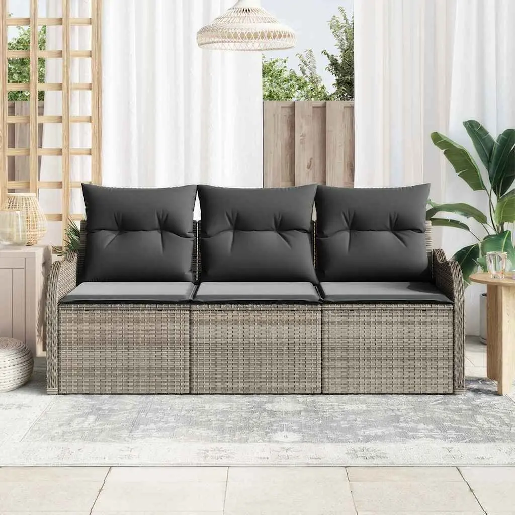 3 Piece Grey Poly Rattan Garden Sofa Set