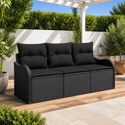 Stylish 3 Piece Black Rattan Garden Sofa Set