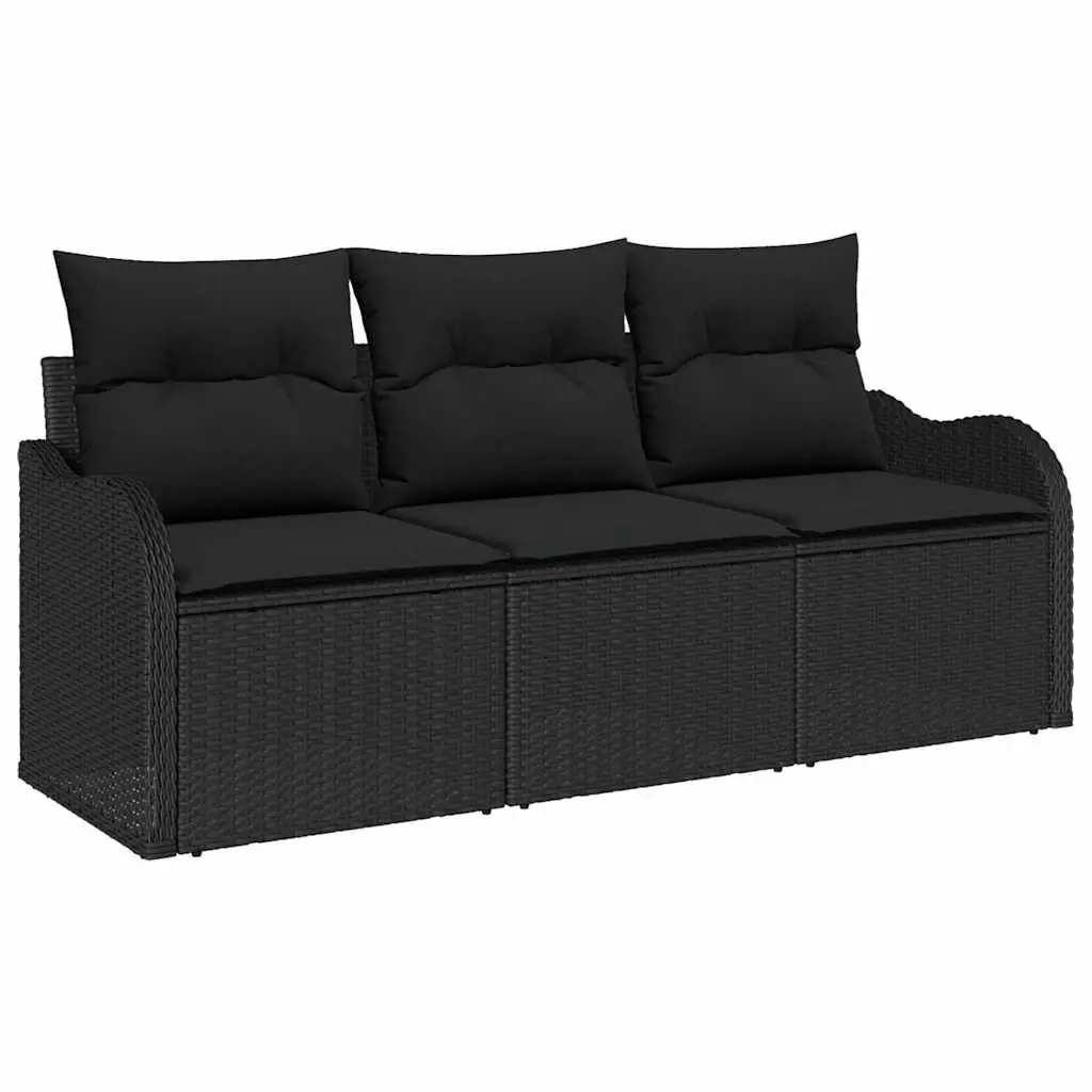 3 Piece Black Rattan Garden Sofa Set