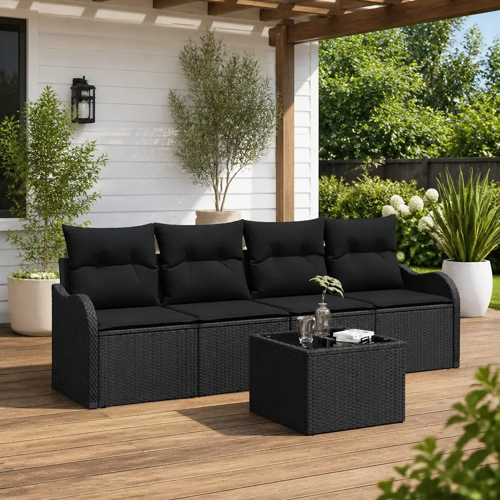 Black Poly Rattan Modular Garden Sofa Set for Outdoor Use