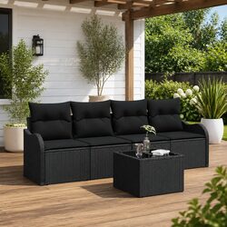 Black Poly Rattan Modular Garden Sofa Set for Outdoor Use