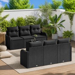 Stylish Black Poly Rattan Garden Sofa Set with Glass Table