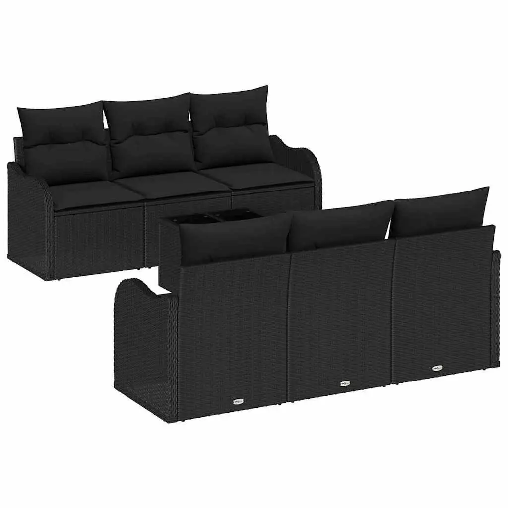 Black Poly Rattan Garden Sofa Set with Glass Table