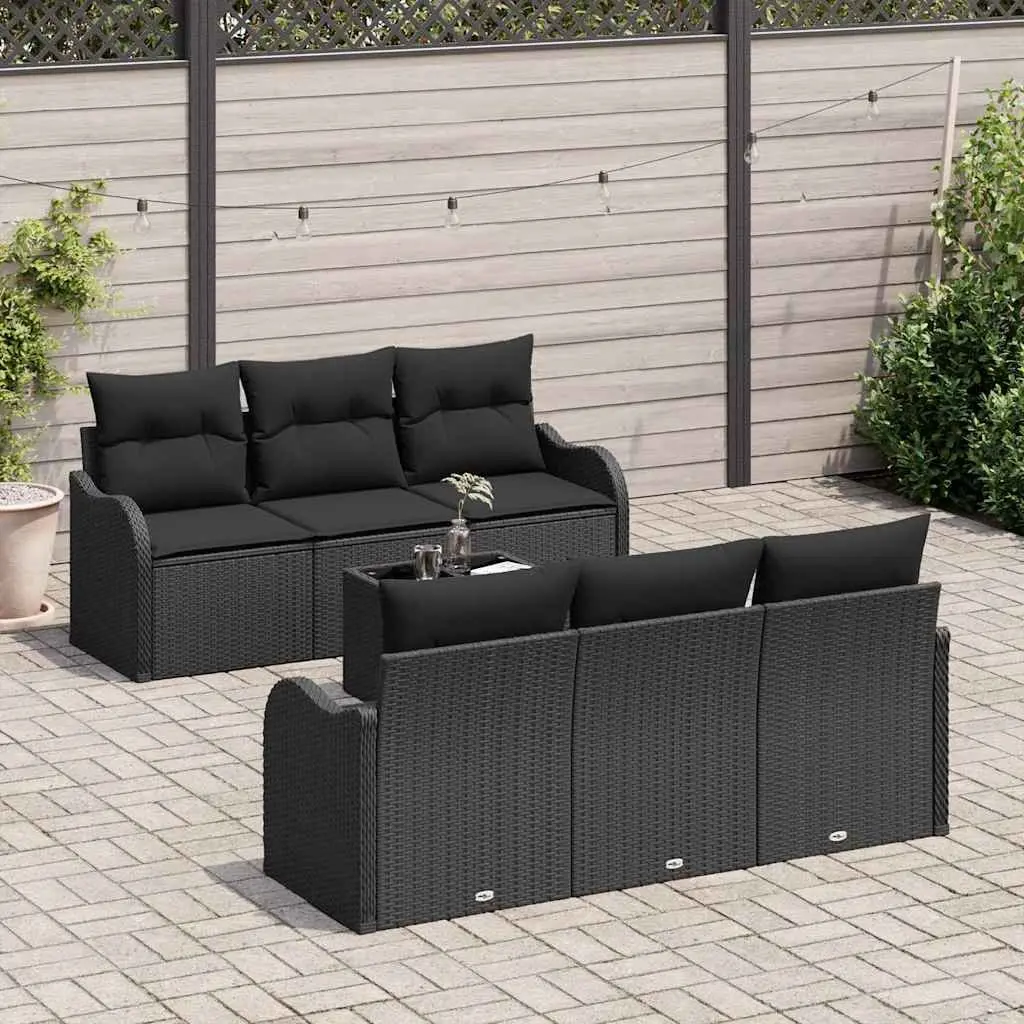 Black Poly Rattan Garden Sofa Set with Glass Table